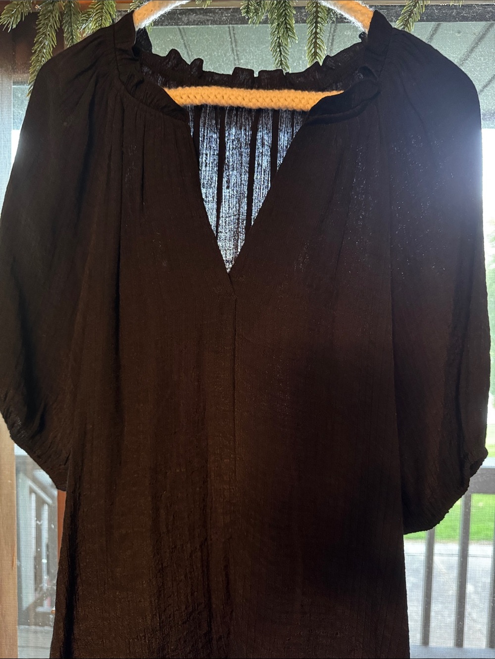 NWOT BLU PEPPER Women’s Black Peasant Blouse - Lightweight Puff Sleeve Top